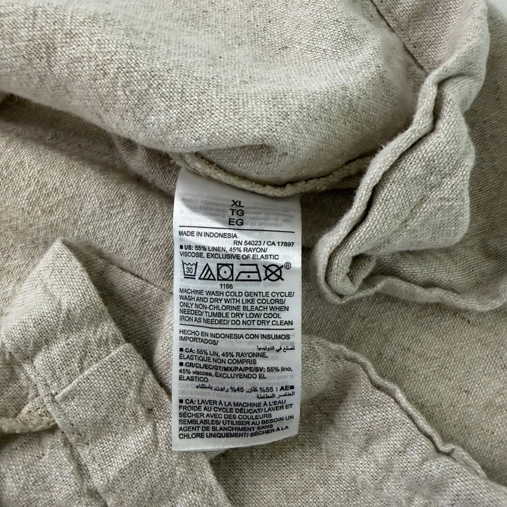 Old Navy Dress Women XL Beige Linen Blend Smocked Back Square Neck Mini